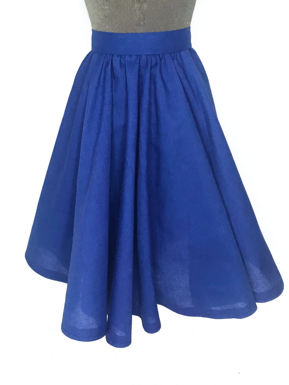 Gathered circle skirt sewn from six panels.