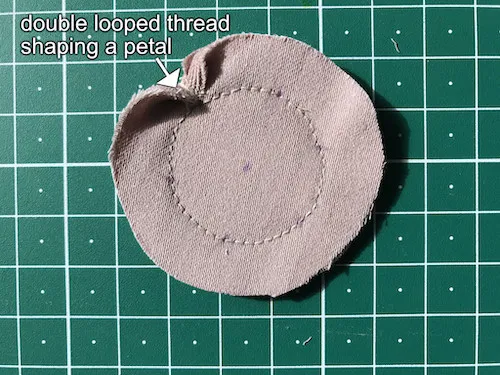 Double lopped thread forming a flower petal.