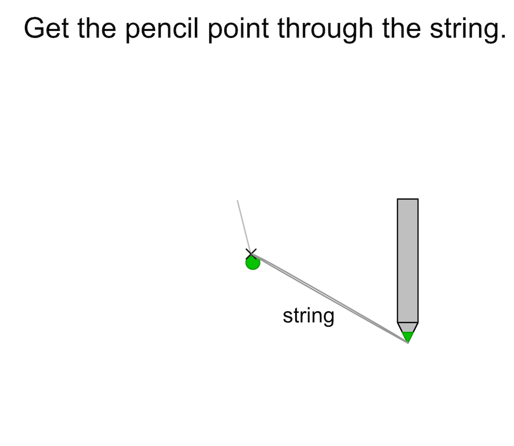 Inserting a pencil tip into a looped string.