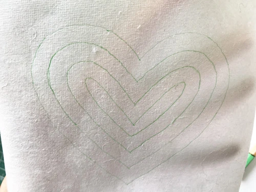 Heart template transferred to a stabiliser using a sharpie.