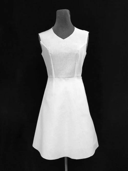 White quarter circle skirt.