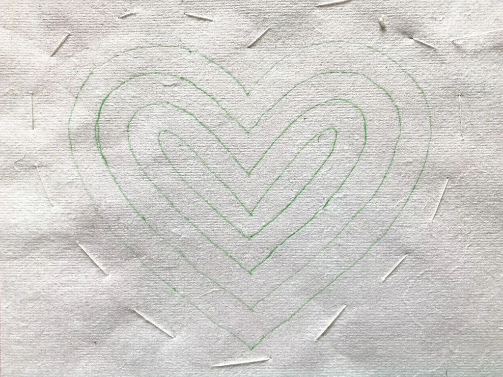 Heart template transferred to cotton fabric.