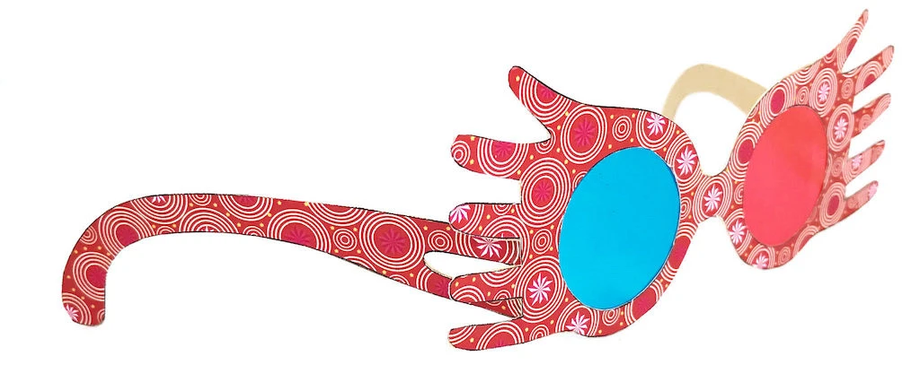 Finished low-cost DIY Luna Lovegood glasses for Halloween.
