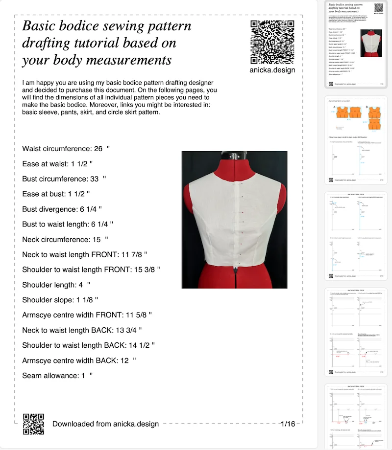 A sample page of a PDF tutorial based on custom user body measurements.